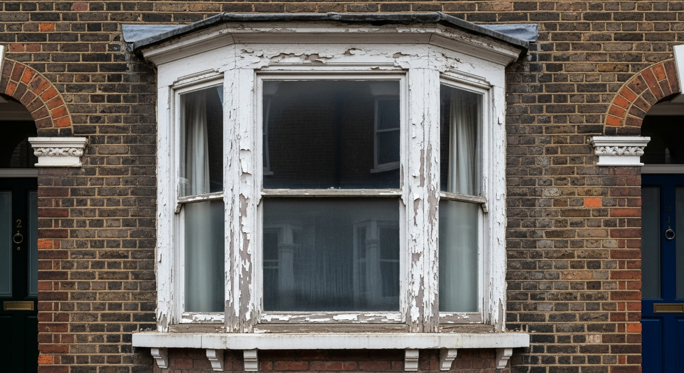 Original tired bay window before timber sash replacement